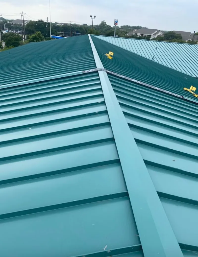 Green commercial metal roof ridge and valley for Metal Roof Repair in Woodstock